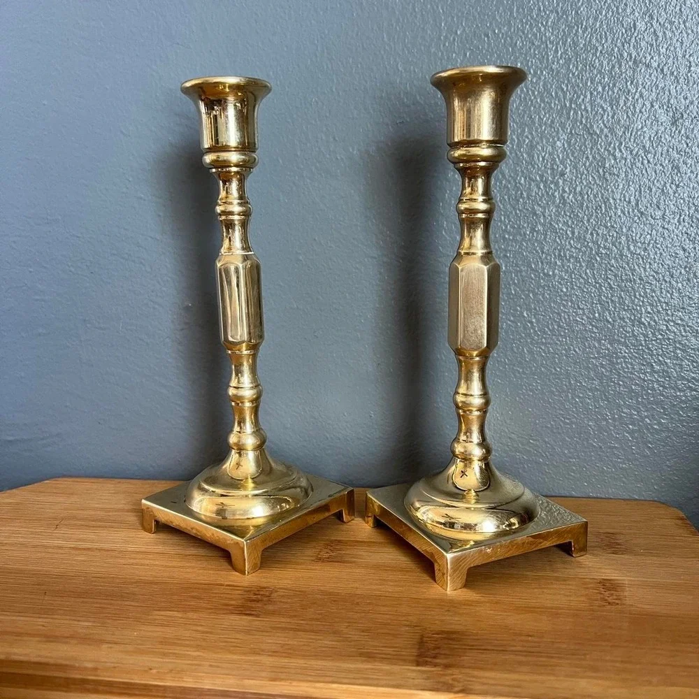 Vintage Solid Brass Candlestick Holders Pair | Traditional Colonial Decor